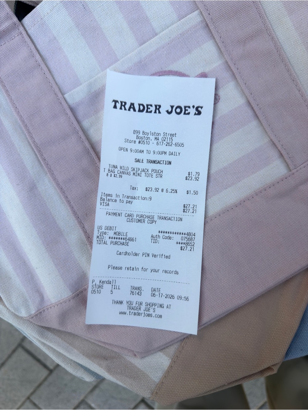 Trader Joe's Striped Mini Canvas Tote Bag in Beige - Picture 3 of 3